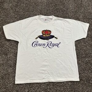 Crown Royal Whiskey 50/50 T Shirt Hanes USA Made Vintage White Single Stitch XL